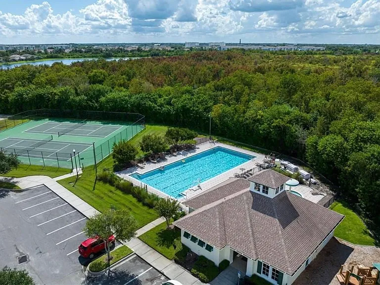 Community pool, tennis courts, and exercise gym.