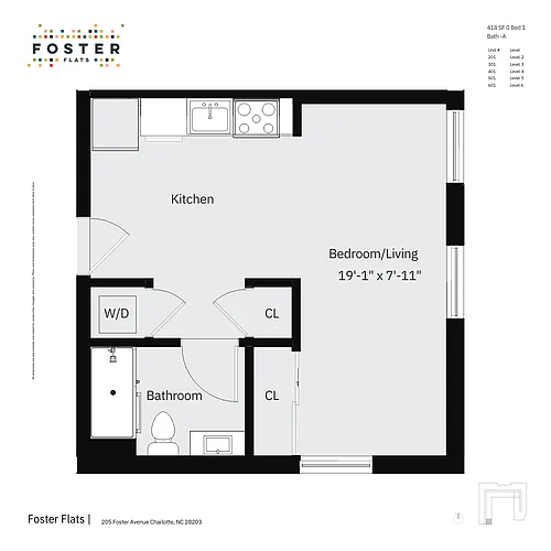 Floor plan 0 Bed 1 Bath - B