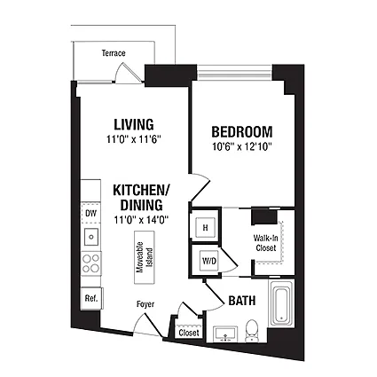 Floor plan 1 Bed/1 Bath-A6b
