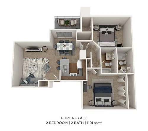 Floor plan Two Bedroom 2 Bath-1101 sqft