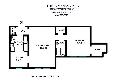 Floor plan 1 bedroom 1 bath