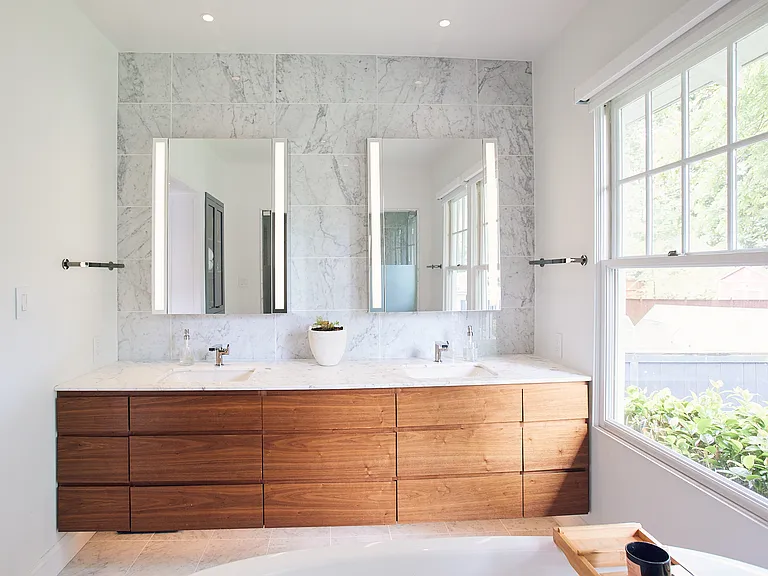 luxury master bath, Robern mirrors, Kohler fixtures