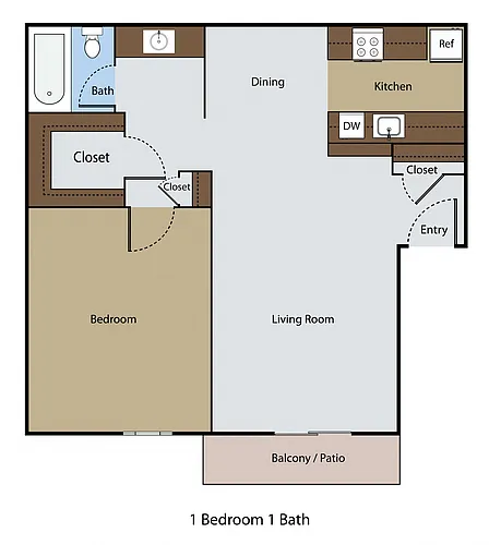 Floor plan 1 BR 1 BA