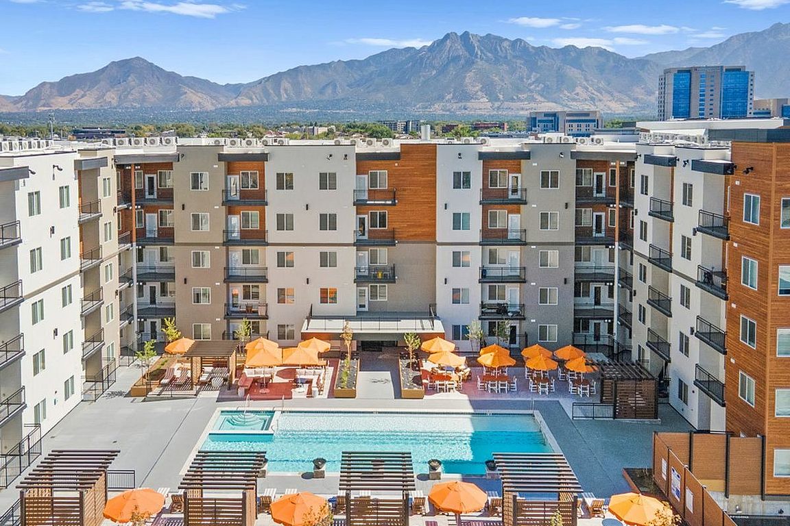 Current Apartments in Murray UT Aerial Pool View