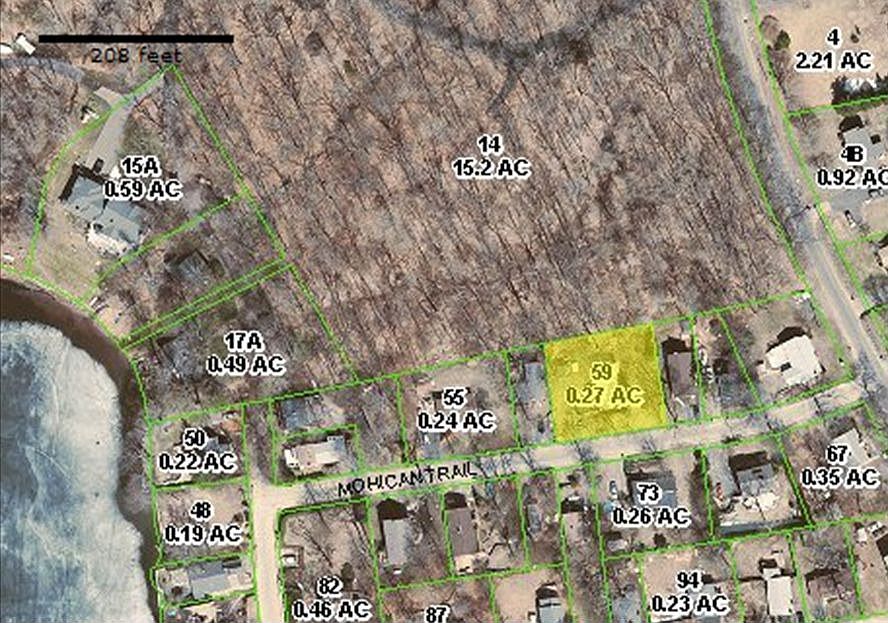 Property highlighted in yellow, Private beach is lot 48 at end of road.