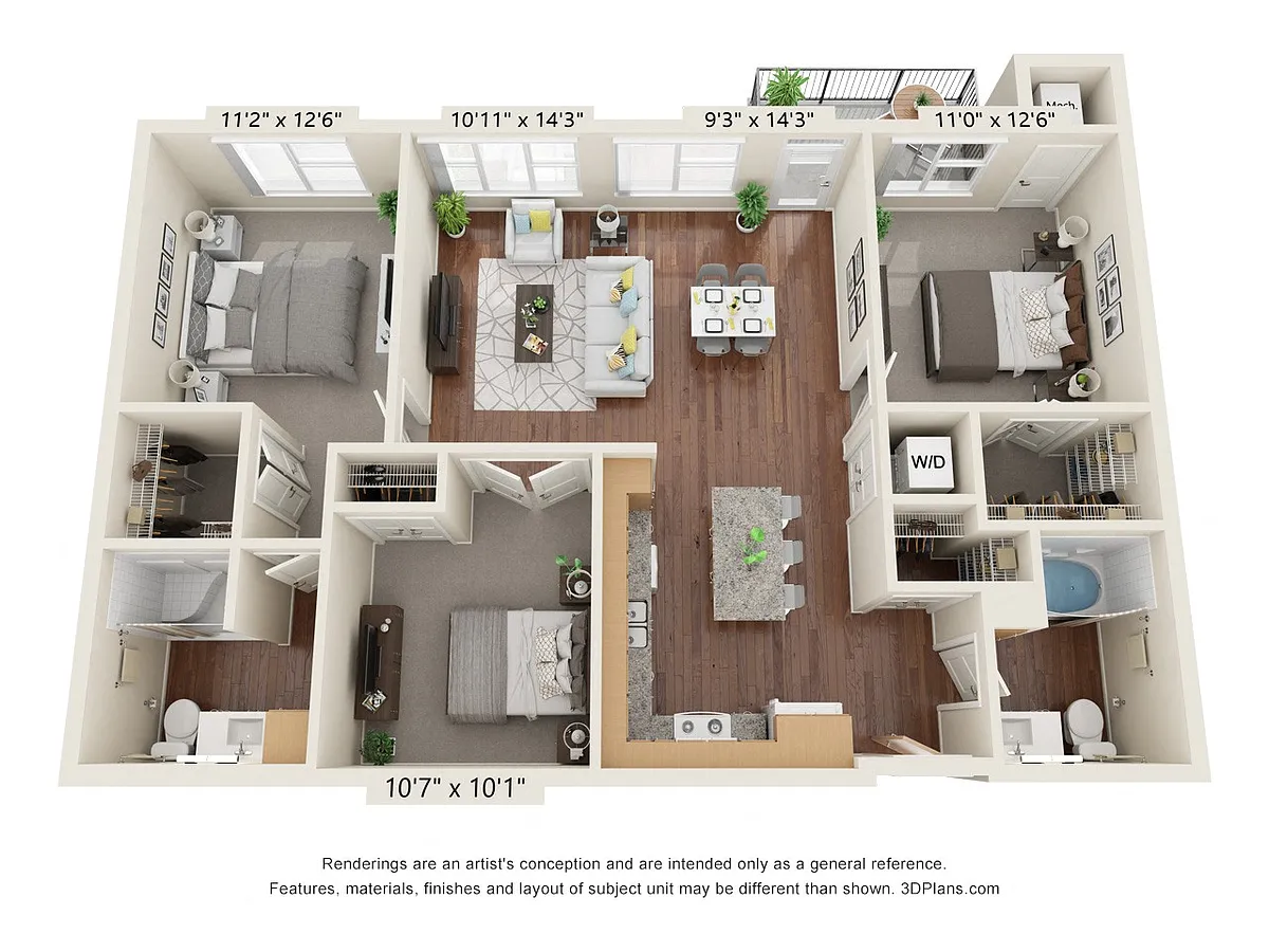 Floor plan Three Bedroom - A