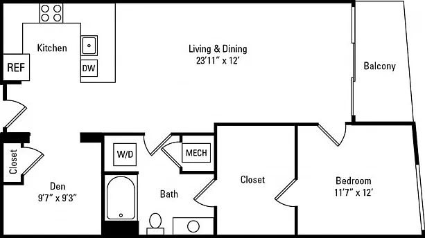 1 Bedroom - 1 Bathroom with Den 1 Bedroom - 1 Bathroom with Den