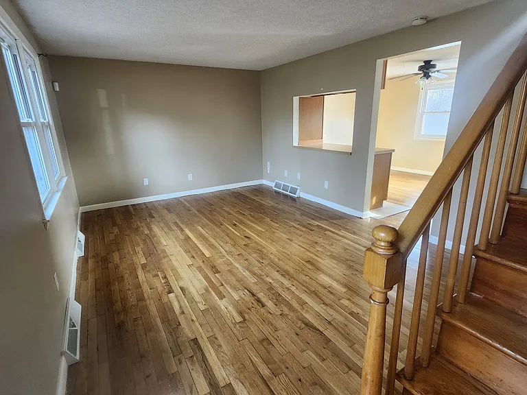 Living room at base of stairs