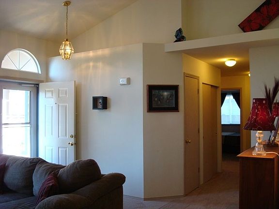 Vaulted ceilings with great room concept in the living area.