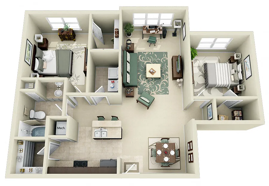 Floor plan B1.R 2 Bedroom 1 Bath Renovated