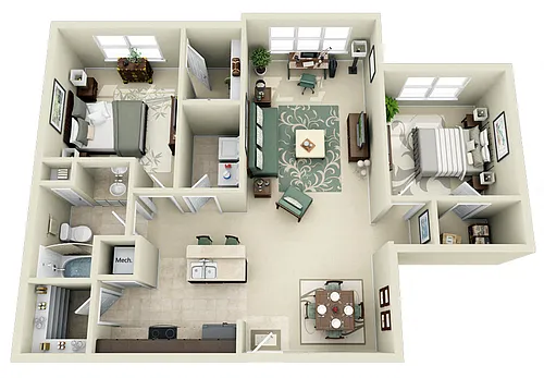 Floor plan B1.R 2 Bedroom 1 Bath Renovated
