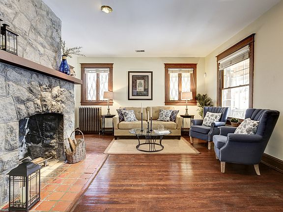 Living Room with beautiful stone fireplace