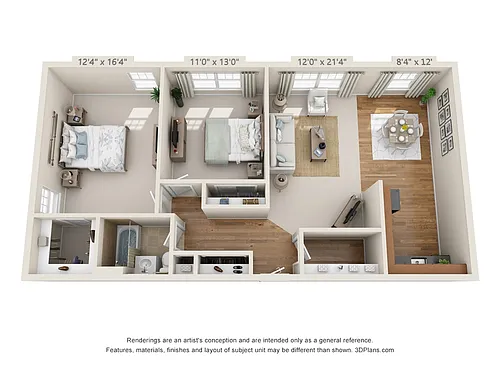 Floor plan 2-Bedroom 1-Bathroom | 880 sqft