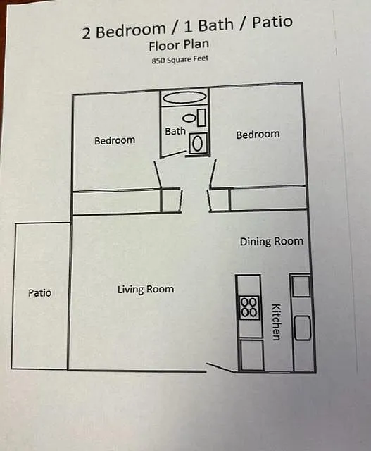 Floor plan Two Bedroom W/Patio
