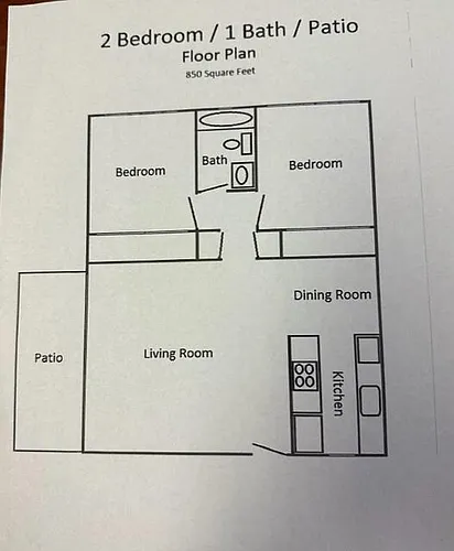 Floor plan Two Bedroom W/Patio