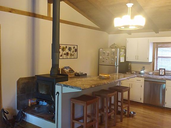 bar and wood stove