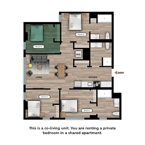 Floor plan Private Bed in a 4 Bed 3 Bath B - RM3