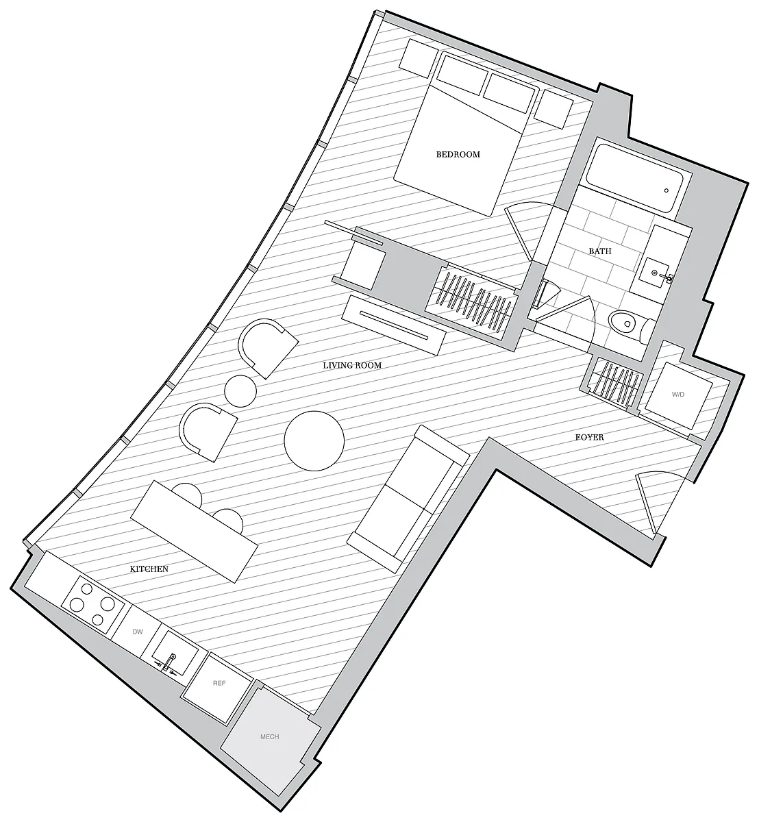 Floor plan 1 Bed 1 Bath B1G