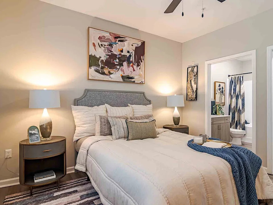 Cozy bedroom with ensuite bathroom and walk-in closet.