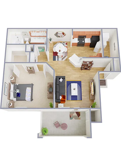 Floor plan 1 Bed, 1 Bath A (80% Income Restricted)