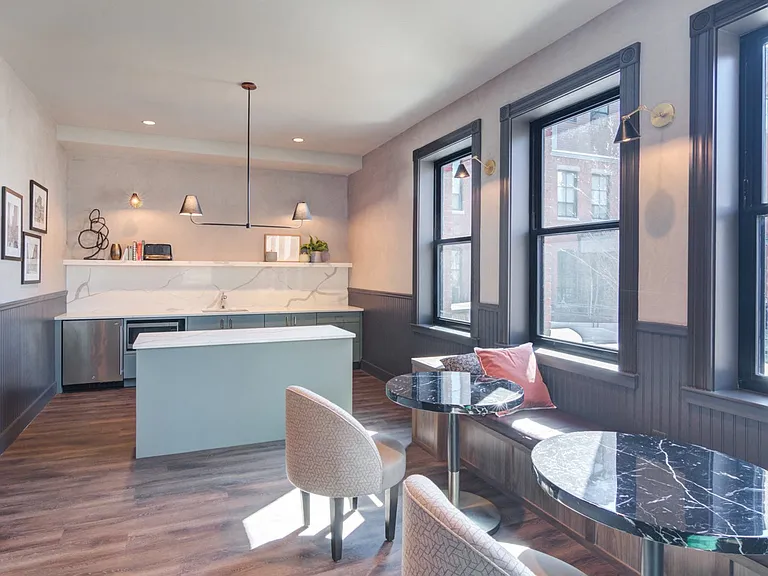 Catering kitchen with cafe-style seating