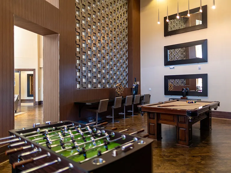 Game Salon with Billiards, Foosball, Refreshment Bar, and Multiple Flat Screen TVs