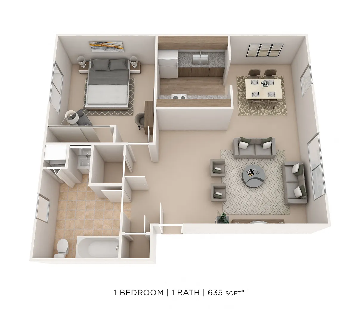 Floor plan One Bedroom - 635 sqft
