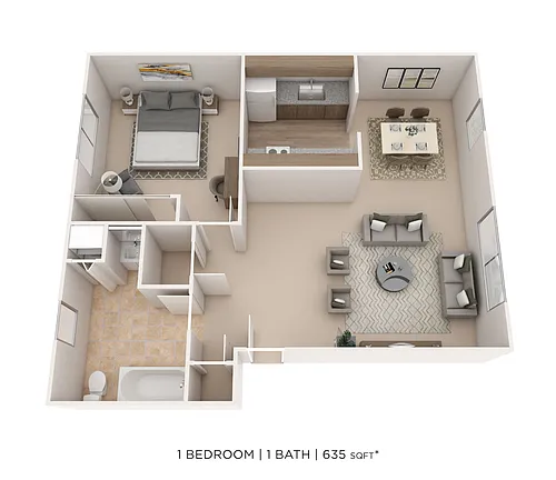 Floor plan One Bedroom - 635 sqft