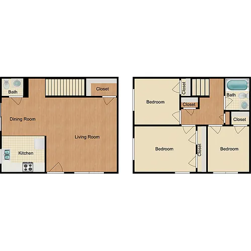 Floor plan 3 Bedroom 1 and a Half Baths