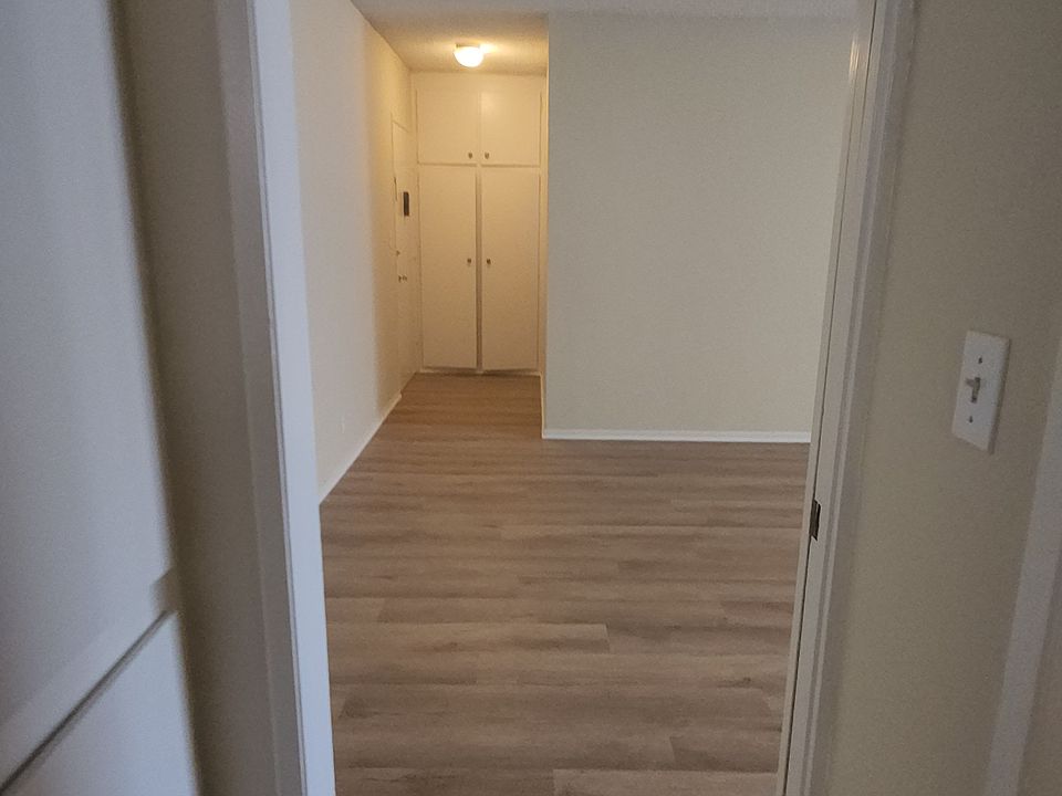 Bathroom hall to living room and front door