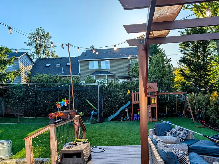 Astroturf yard, kid's plaground set