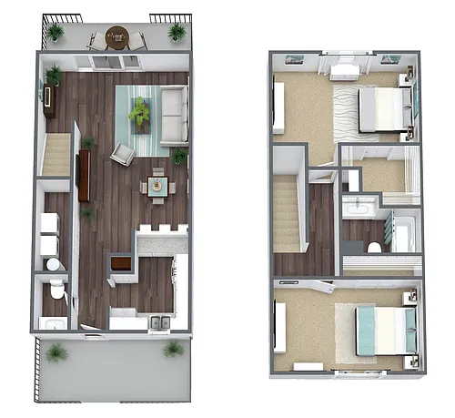 Floor plan B2: 2 Bed 1.5 Bath Townhome
