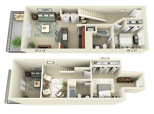 Floor plan 2 Bed 2 Bath With Study