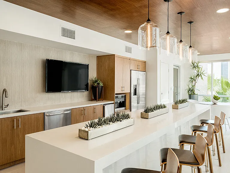 Fully equipped demonstration clubhouse kitchen with extensive counterspace