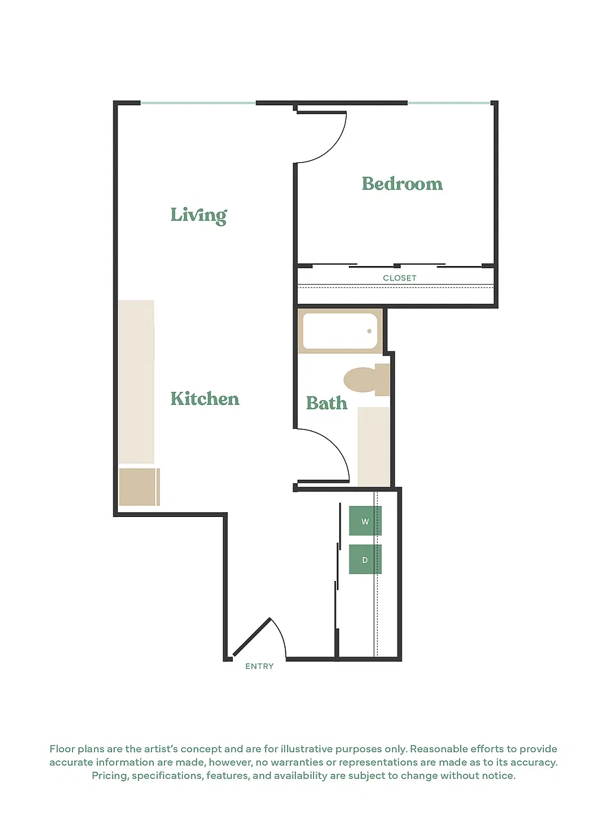 Floor plan 1 Bed, 1 Bath - Apt M