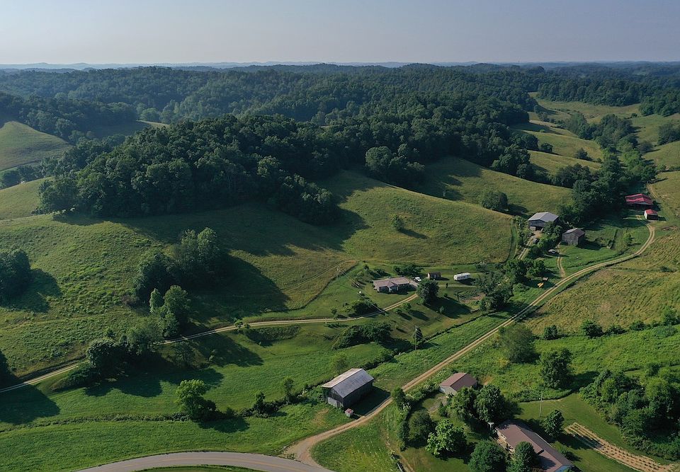 Aerial drone view from the north looking south over the property