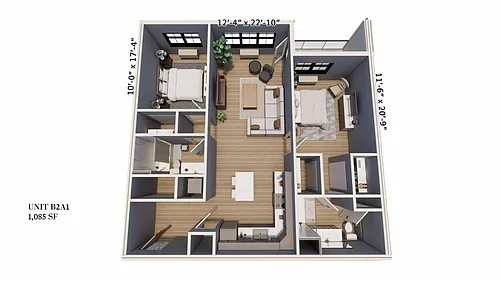 Floor plan 2-Bedroom 2-Bathroom | 1,085 sqft