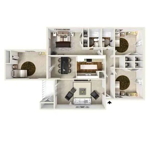 Floor plan 4 Bedroom - 2 Baths A