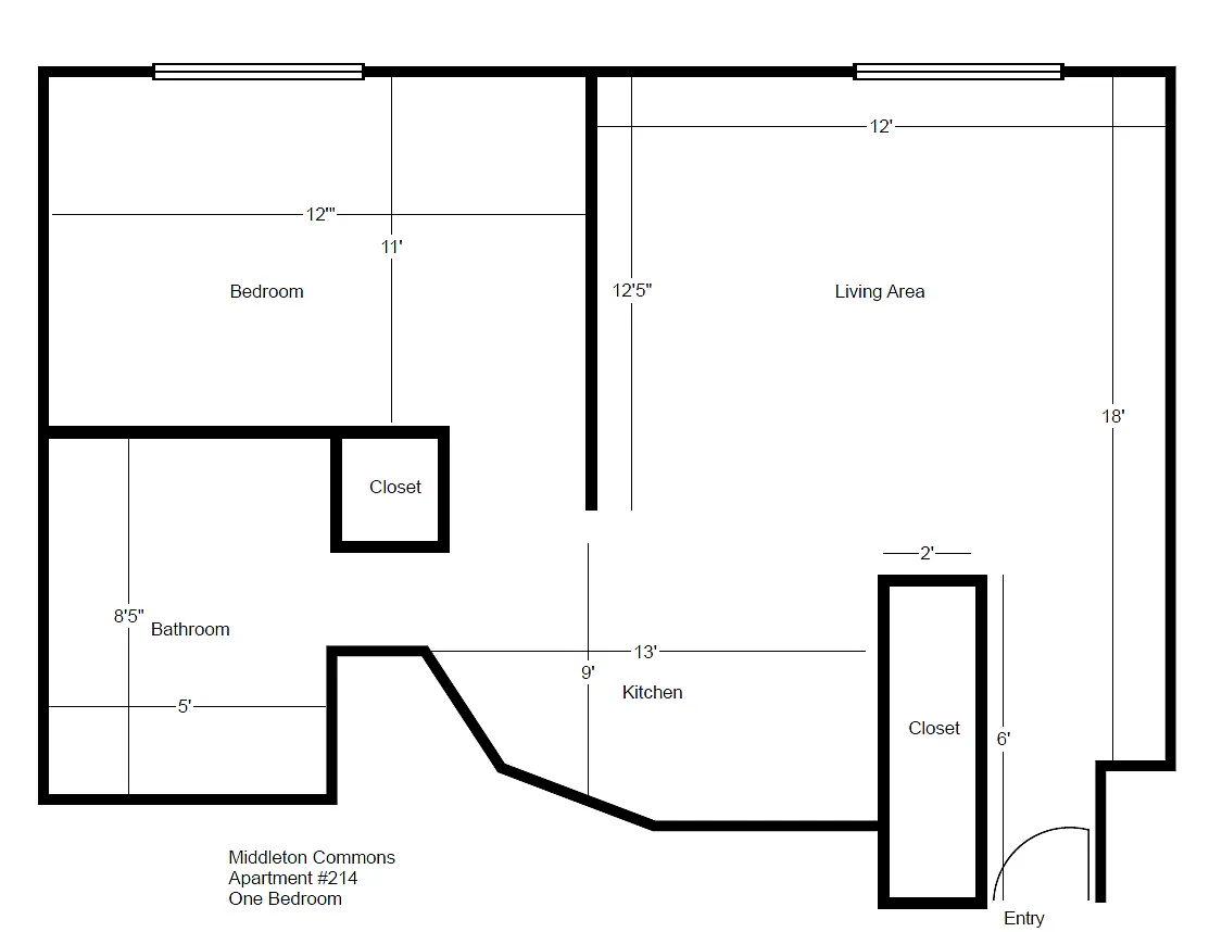 Floor plan One Bedroom- Second Floor 202