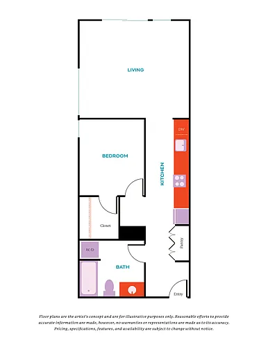 Floor plan 1 Bed, 1 Bath - Apt G