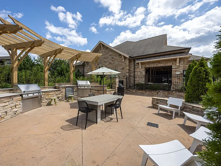 BBQ grills and seating areas