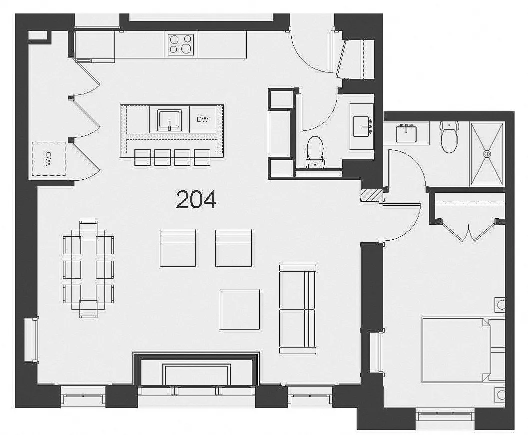Floor plan 04 - floors 2-4 - 1b2b - W Side