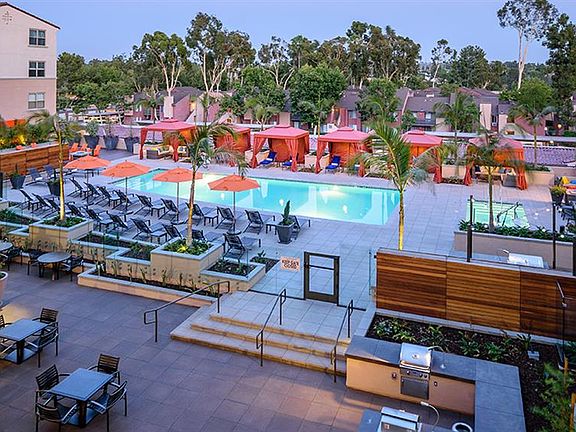 Resort-style pool and spa with entertainment areas