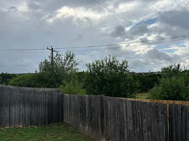 Backyard panoramic view of greenbelt