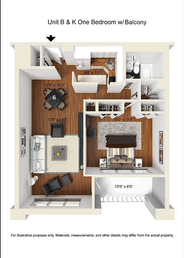 Floor plan 1 Bedroom-B/K Line