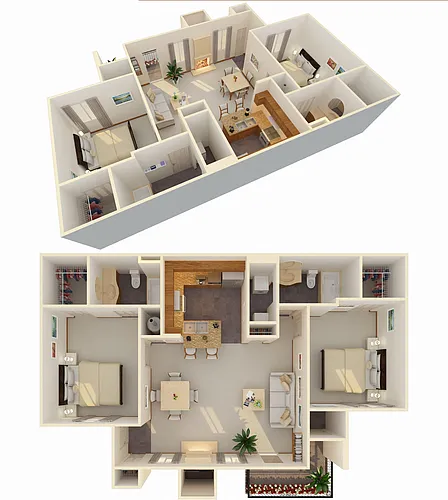 Floor plan 2 Bed 2 Bath (Fireplace Optional)