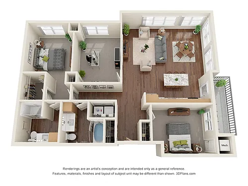 Floor plan Three Bedroom B - 50%