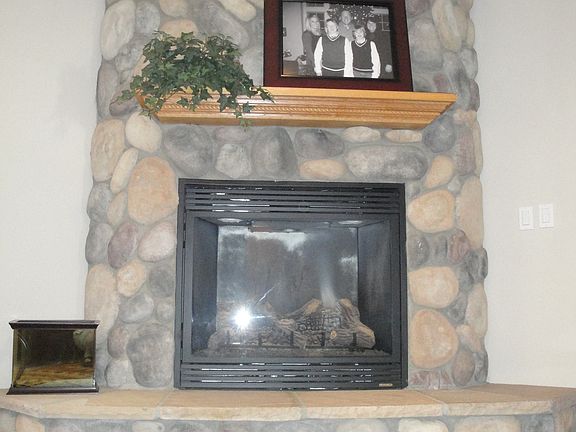 River rock fireplace