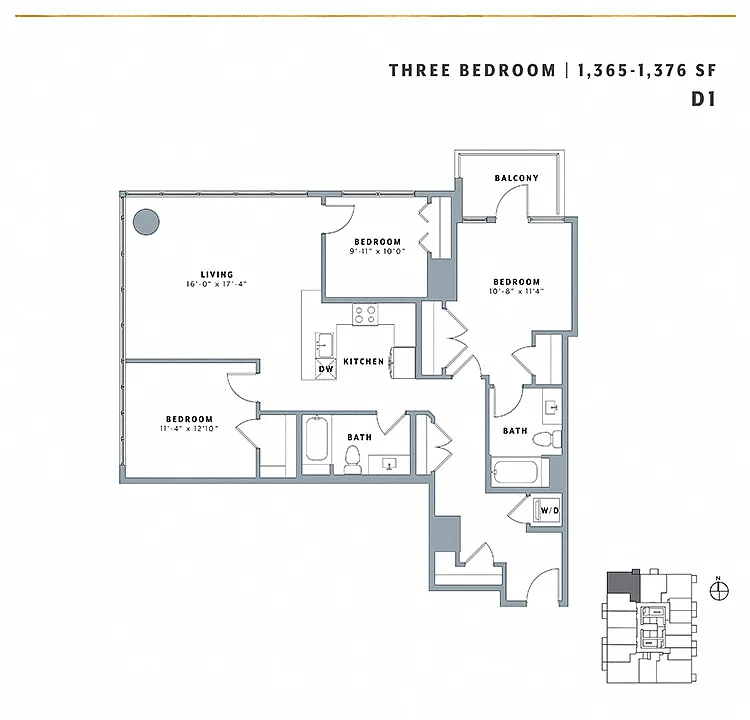 Floor plan Three Bedroom D1
