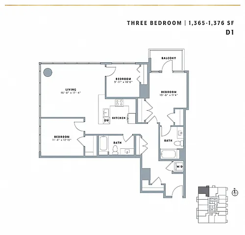 Floor plan Three Bedroom D1